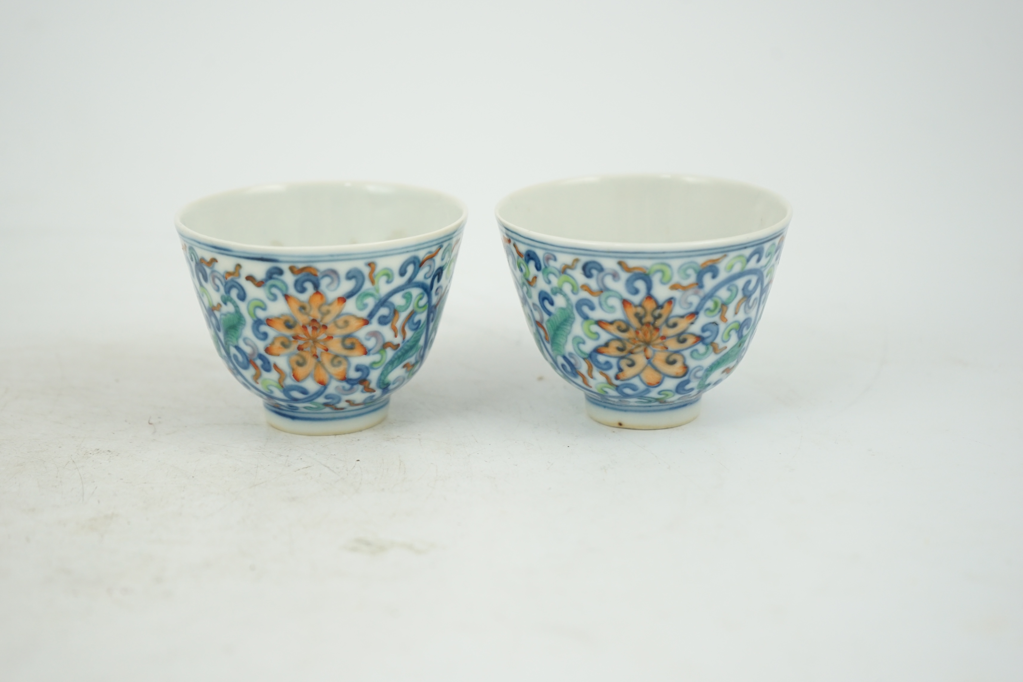 A pair of Chinese doucai cups, Guangxu mark and period (1875-1908)